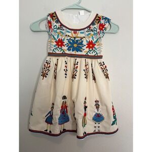 Mini Taylor Girls White Floral Nutcracker Fit and Flare Dress Size 2-3Y